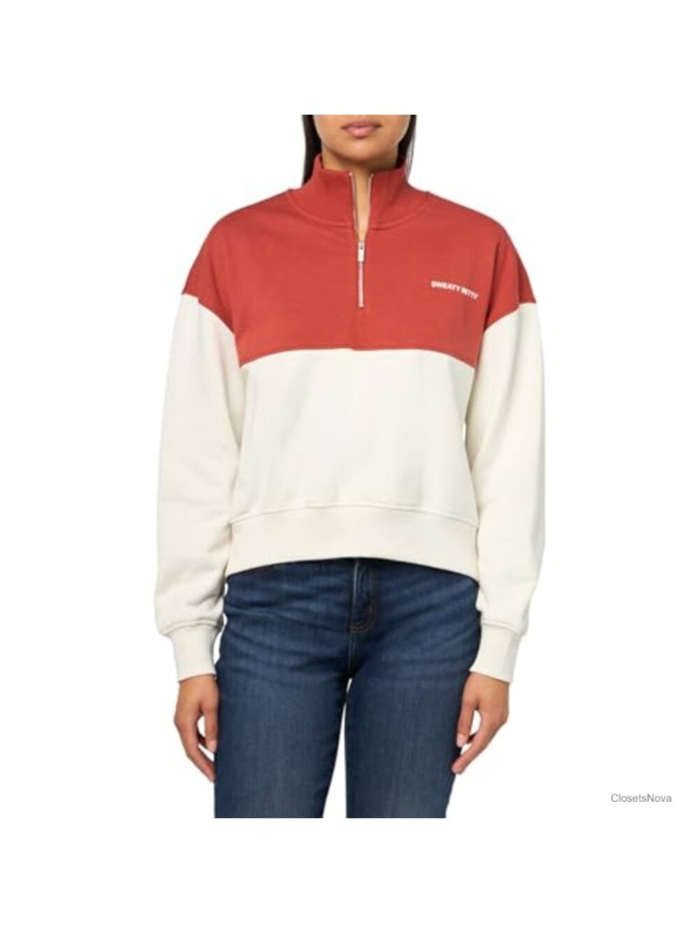 Cropped Half Zip Sweatshirt Oversized Fit Pullover Casual